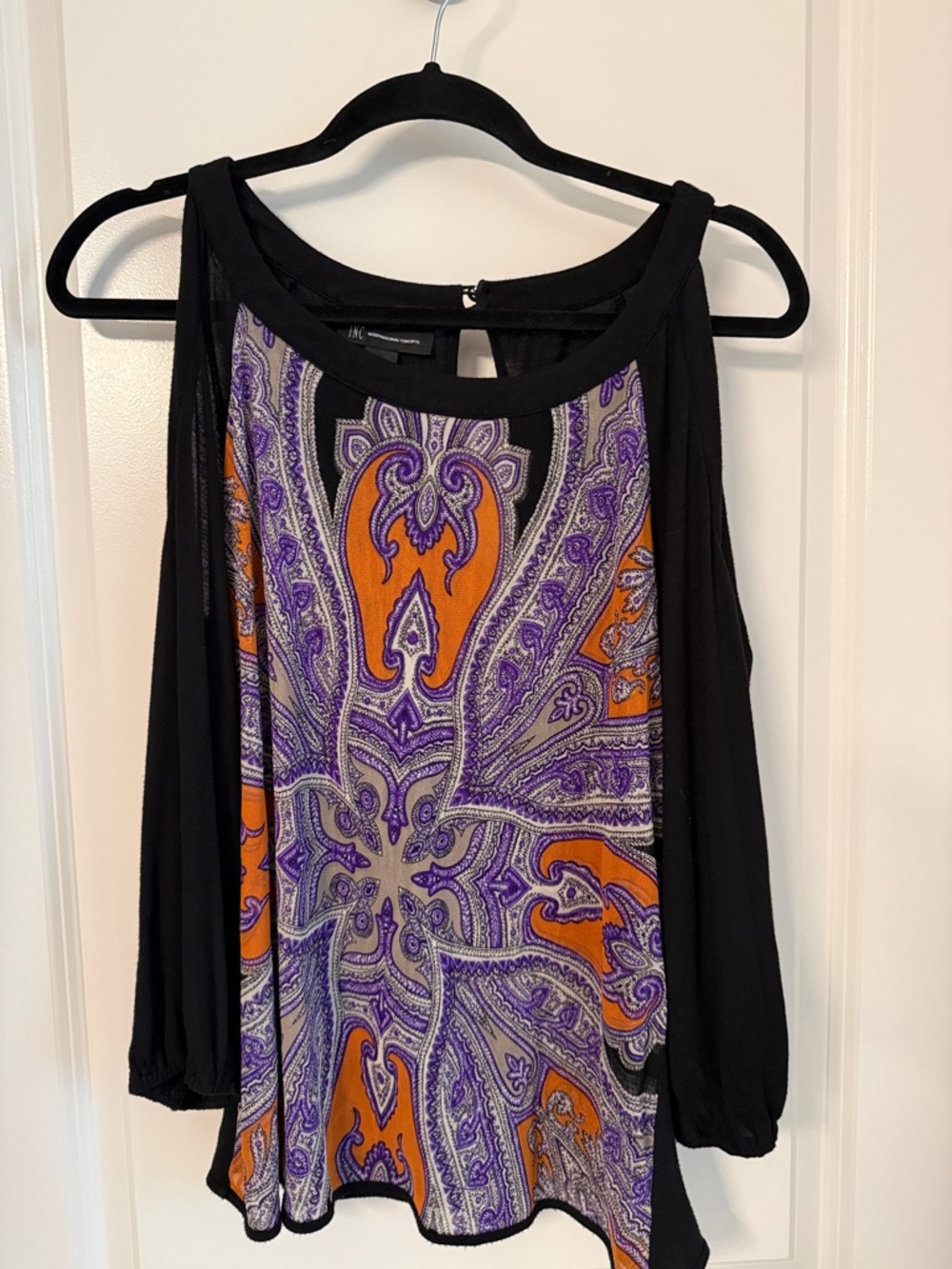 INC International Concepts Purple & Orange Paisley Cold-Shoulder Blouse